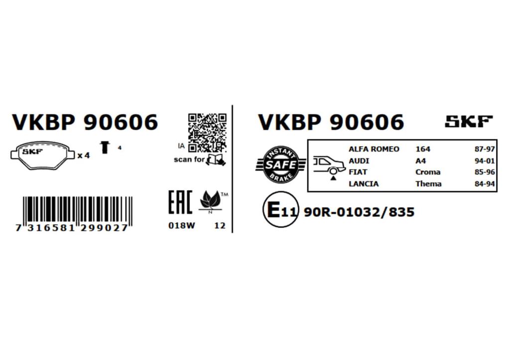 Jogo de 4 pastilhas de travão SKF ref. VKBP 90606